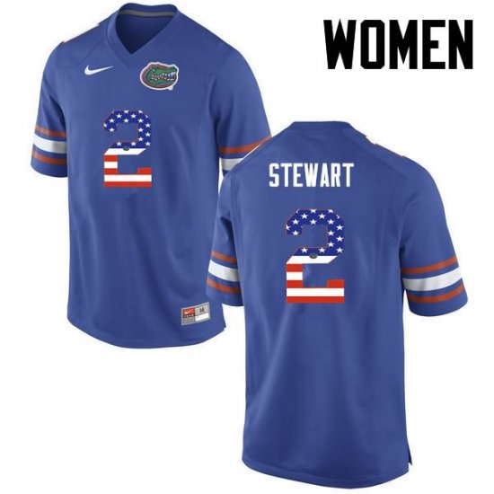 Women's Florida Gators #2 Brad Stewart NCAA Nike Blue USA Flag Fashion Authentic Stitched College Football Jersey EEO1862LU